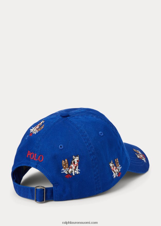 Ralph Lauren miehet brodeerattu toimikas pallolippis 0Z24ZR2747 Heritage Royal w/huskyilla