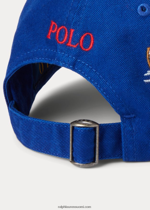 Ralph Lauren miehet brodeerattu toimikas pallolippis 0Z24ZR2747 Heritage Royal w/huskyilla