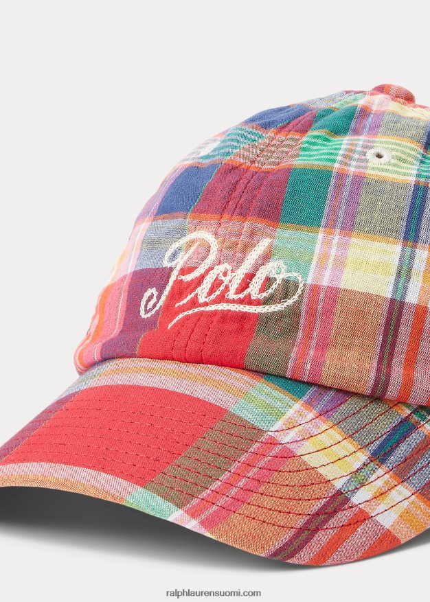 Ralph Lauren miehet logolla brodeerattu madras-pallolippis 0Z24ZR2434 punainen/laivasto monitoimi