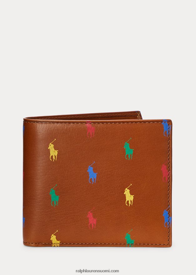 Ralph Lauren miehet allover poni nahkainen billfold lompakko 0Z24ZR2576 rusketus