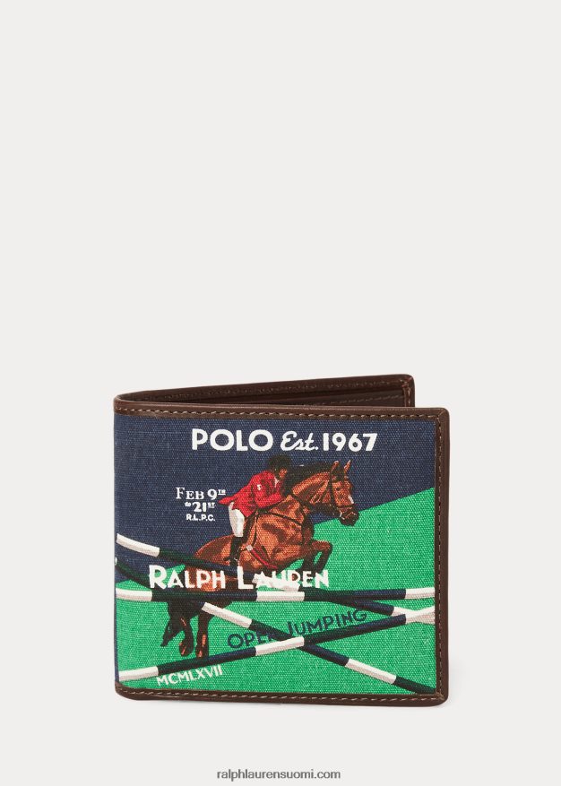 Ralph Lauren miehet hevosurheilun kangas- ja nahkalompakko 0Z24ZR8750 newportin laivasto