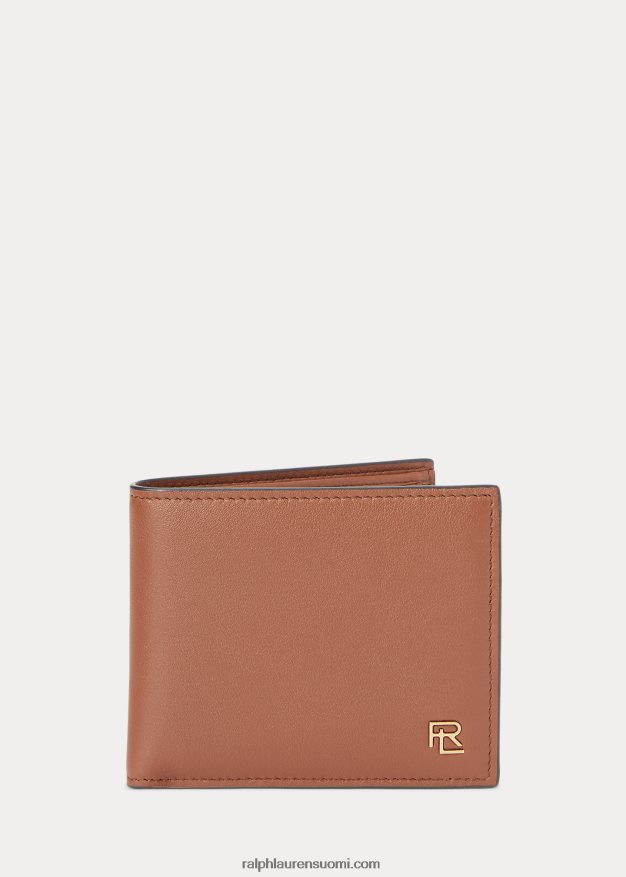 Ralph Lauren miehet metalli-plakki vasikannahkainen lompakko 0Z24ZR9018 kastanja