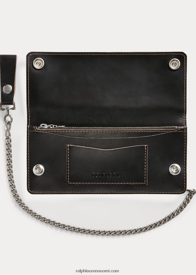 Ralph Lauren miehet nahkainen ketjulompakko 0Z24ZR8887 musta ruskean päälle