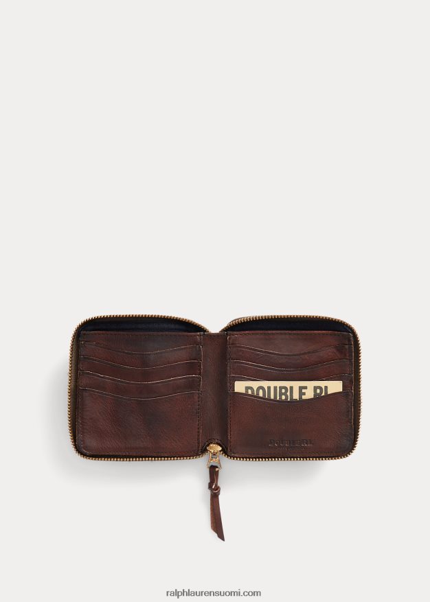 Ralph Lauren miehet nahkainen vetoketjullinen lompakko 0Z24ZR8851 tumman ruskea