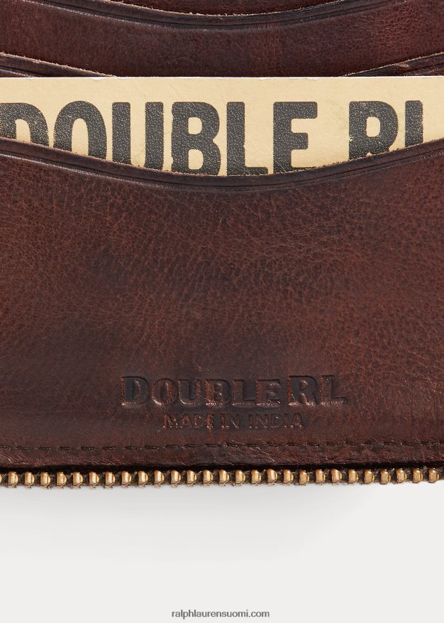 Ralph Lauren miehet nahkainen vetoketjullinen lompakko 0Z24ZR8851 tumman ruskea