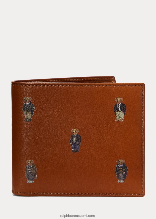 Ralph Lauren miehet polo karhu nahkainen billfold lompakko 0Z24ZR2403 rusketus