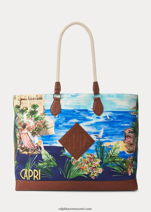 Ralph Lauren miehet nahkareunustettu kangaslaukku 0Z24ZR8924 capri