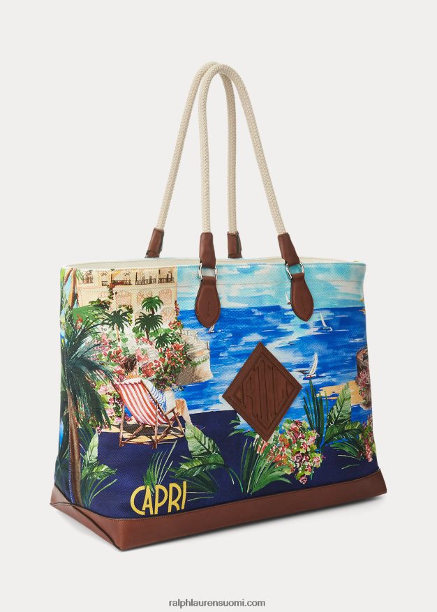 Ralph Lauren miehet nahkareunustettu kangaslaukku 0Z24ZR8924 capri