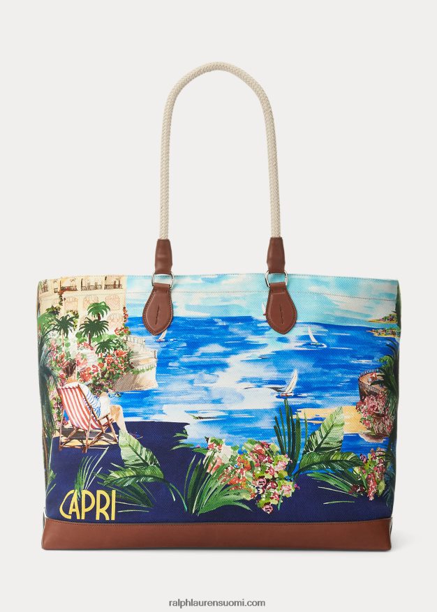 Ralph Lauren miehet nahkareunustettu kangaslaukku 0Z24ZR8924 capri