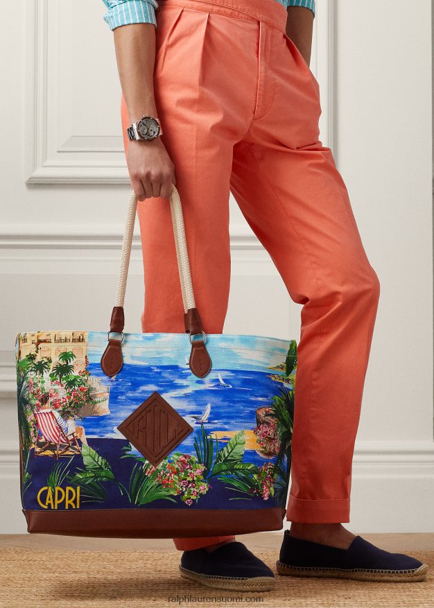 Ralph Lauren miehet nahkareunustettu kangaslaukku 0Z24ZR8924 capri