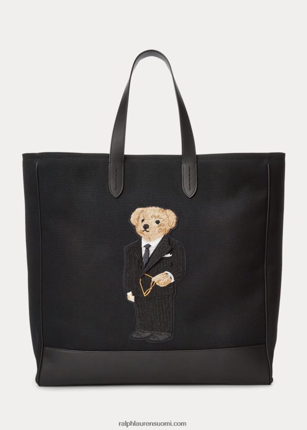 Ralph Lauren miehet poolokarhukangas & vasikkanahkainen laukku 0Z24ZR9014 musta