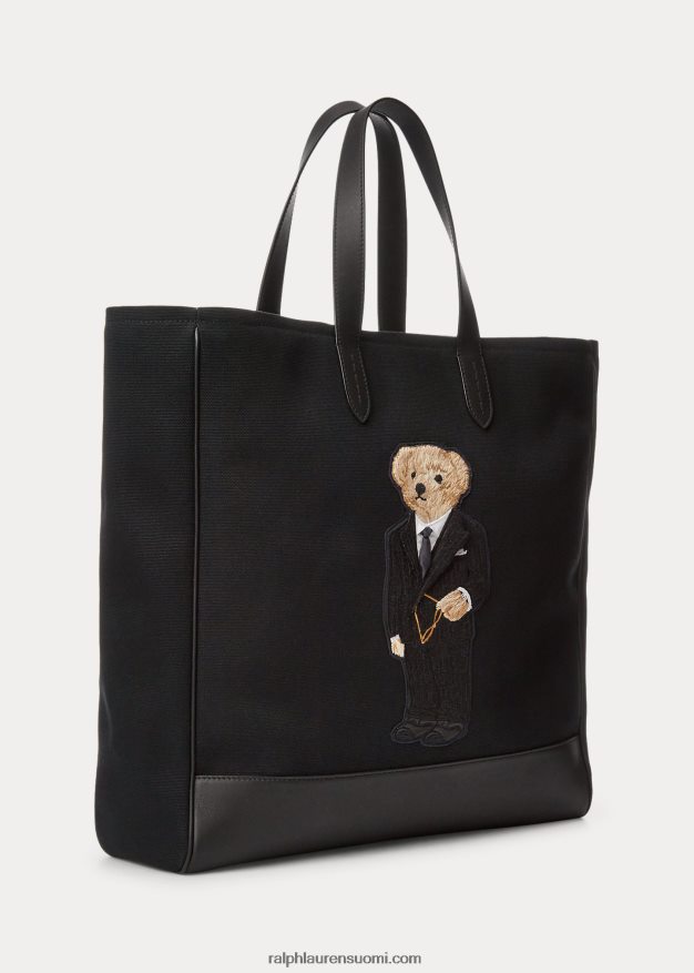 Ralph Lauren miehet poolokarhukangas & vasikkanahkainen laukku 0Z24ZR9014 musta