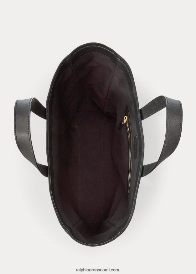 Ralph Lauren miehet poolokarhukangas & vasikkanahkainen laukku 0Z24ZR9014 musta