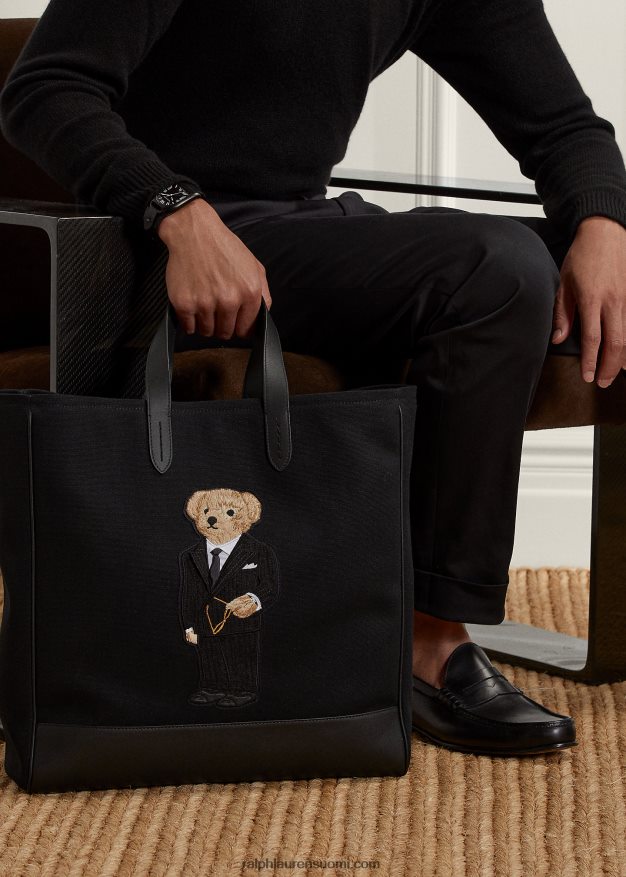 Ralph Lauren miehet poolokarhukangas & vasikkanahkainen laukku 0Z24ZR9014 musta