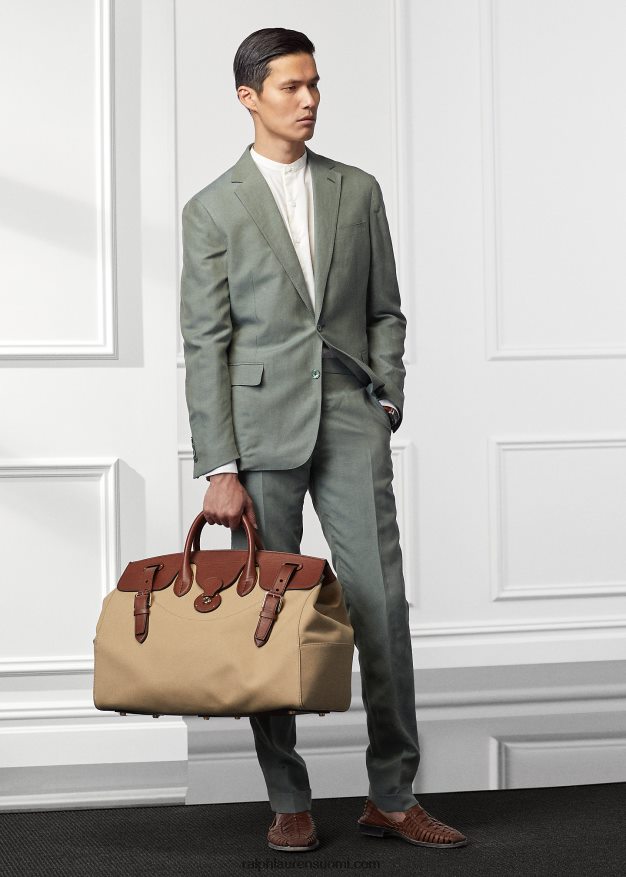 Ralph Lauren miehet nahkaverhoiltu kangaskassi 0Z24ZR8993 kreeta