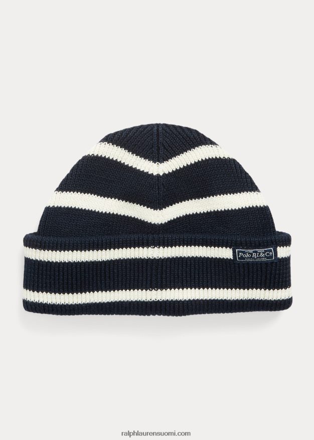 Ralph Lauren miehet raidallinen pellava-puuvillapipo 0Z24ZR2456 laivastonsininen/kerma