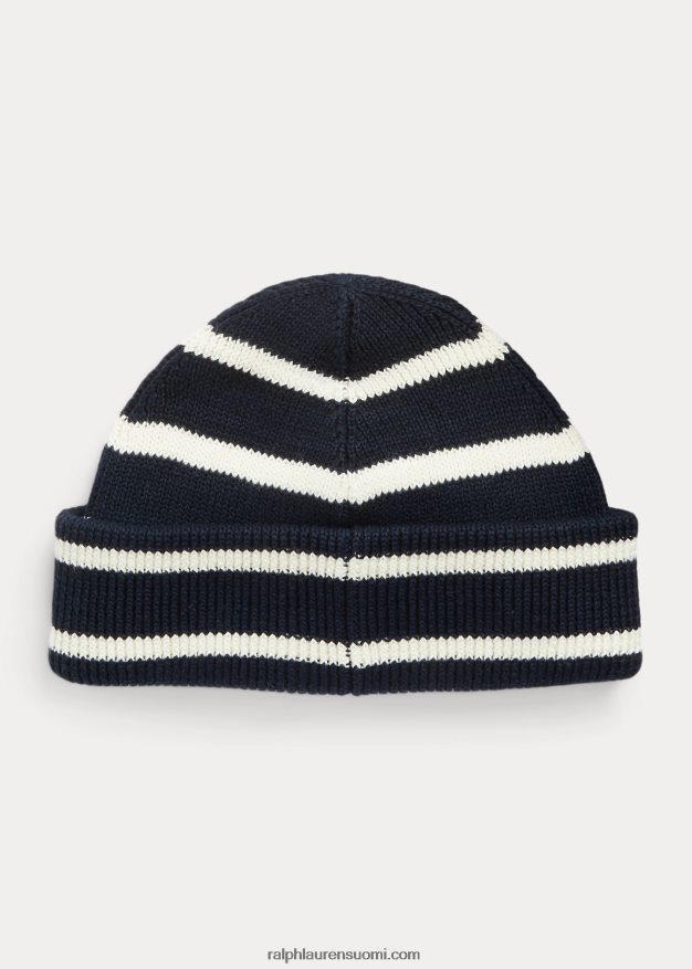 Ralph Lauren miehet raidallinen pellava-puuvillapipo 0Z24ZR2456 laivastonsininen/kerma