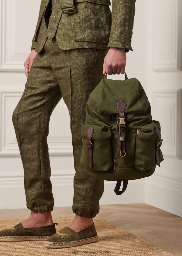 Ralph Lauren miehet nahkaverhoiltu kangasreppu 0Z24ZR2216 verde bottiglia