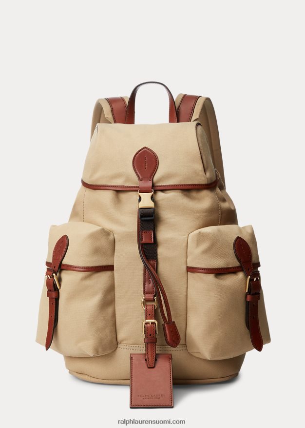 Ralph Lauren miehet nahkaverhoiltu kangasreppu 0Z24ZR8992 kreeta