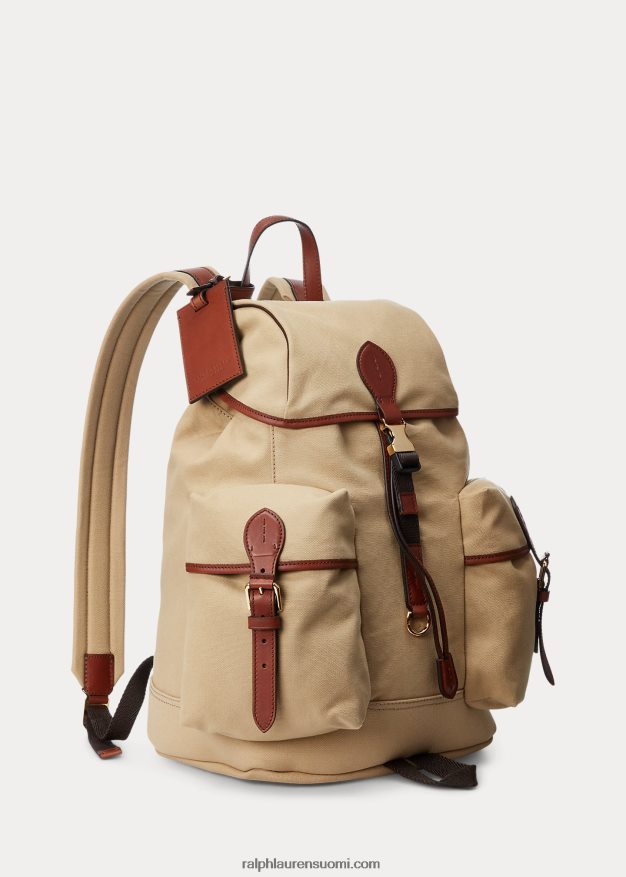 Ralph Lauren miehet nahkaverhoiltu kangasreppu 0Z24ZR8992 kreeta