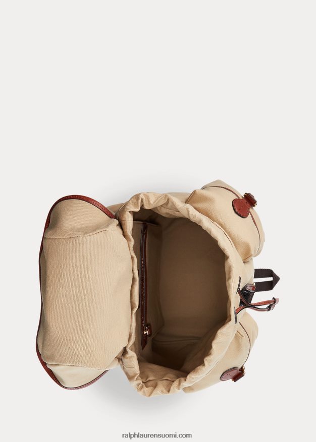 Ralph Lauren miehet nahkaverhoiltu kangasreppu 0Z24ZR8992 kreeta