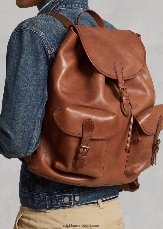 Ralph Lauren miehet perinnöllinen nahkainen reppu 0Z24ZR2333 satula