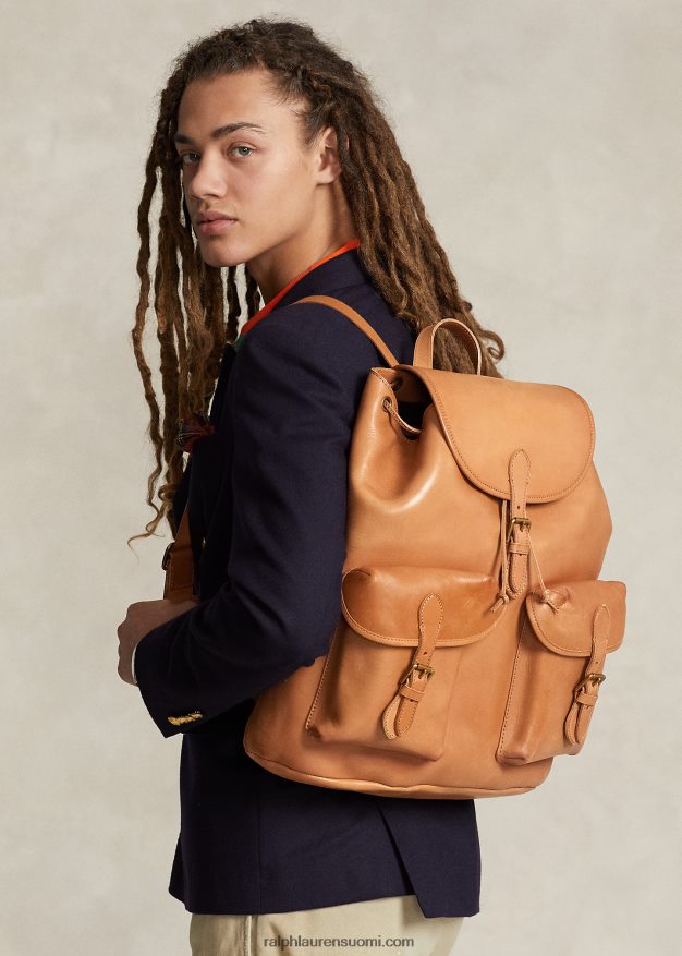 Ralph Lauren miehet perinnöllinen nahkainen reppu 0Z24ZR2334 rusketus