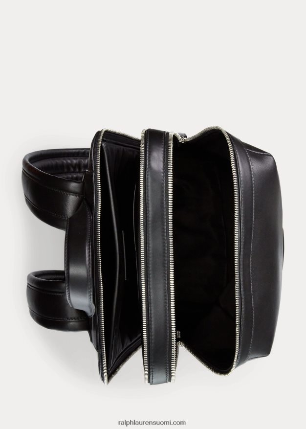Ralph Lauren miehet tikattu nahkainen reppu 0Z24ZR8950 musta