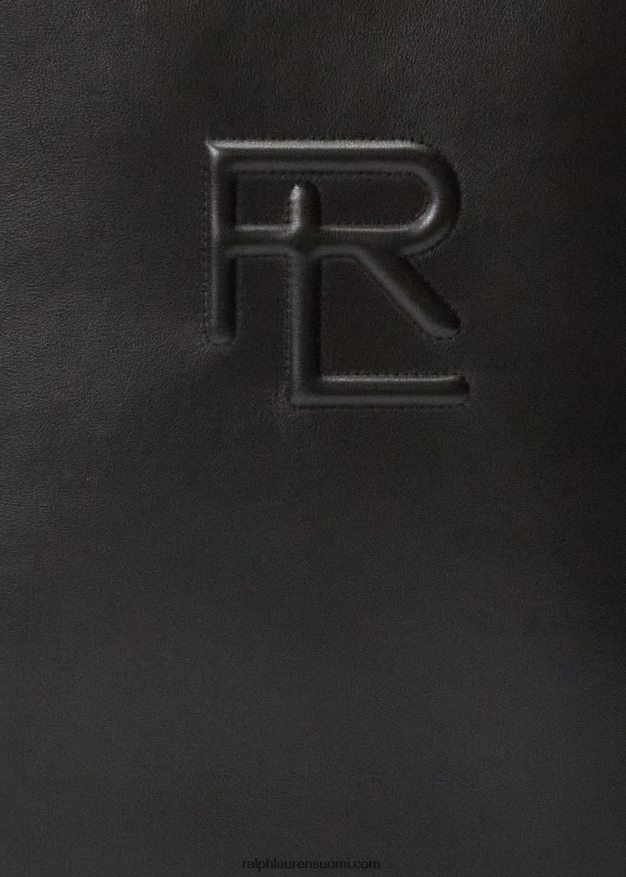 Ralph Lauren miehet tikattu nahkainen reppu 0Z24ZR8950 musta