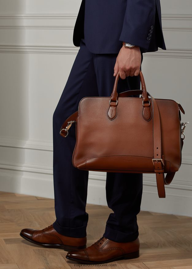 Ralph Lauren miehet kiillotettu vasikkanahkainen matkasalkku 0Z24ZR2659 kastanja