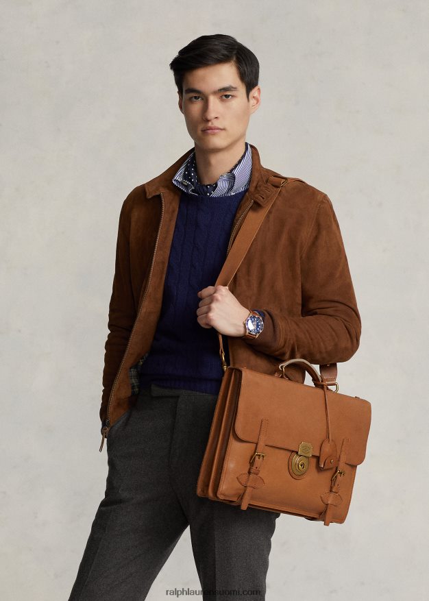Ralph Lauren miehet perinnöllinen nahkainen salkku 0Z24ZR2215 rusketus