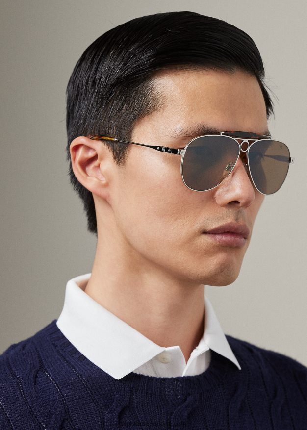 Ralph Lauren miehet autojen metalliset pilotti-aurinkolasit 0Z24ZR9057 hopea