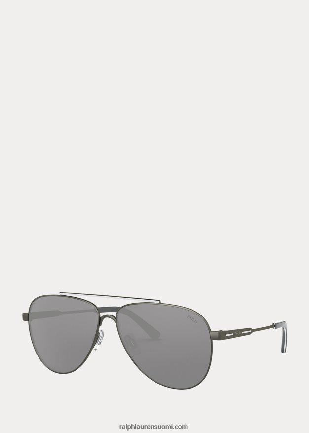 Ralph Lauren miehet raidalliset pilot-aurinkolasit 0Z24ZR2782 hopea peili