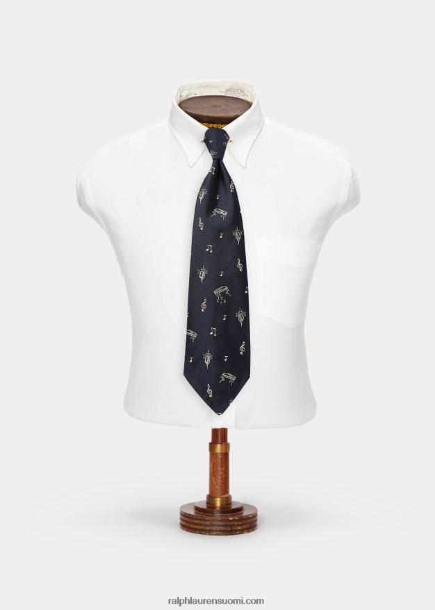 Ralph Lauren miehet käsintehty musiikkiaiheinen silkkisolmio 0Z24ZR8842 laivasto