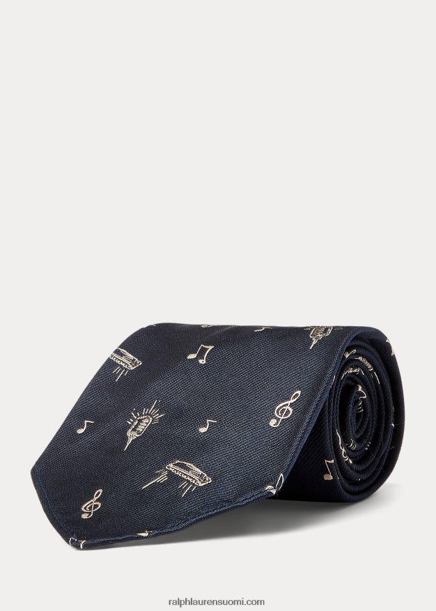 Ralph Lauren miehet käsintehty musiikkiaiheinen silkkisolmio 0Z24ZR8842 laivasto