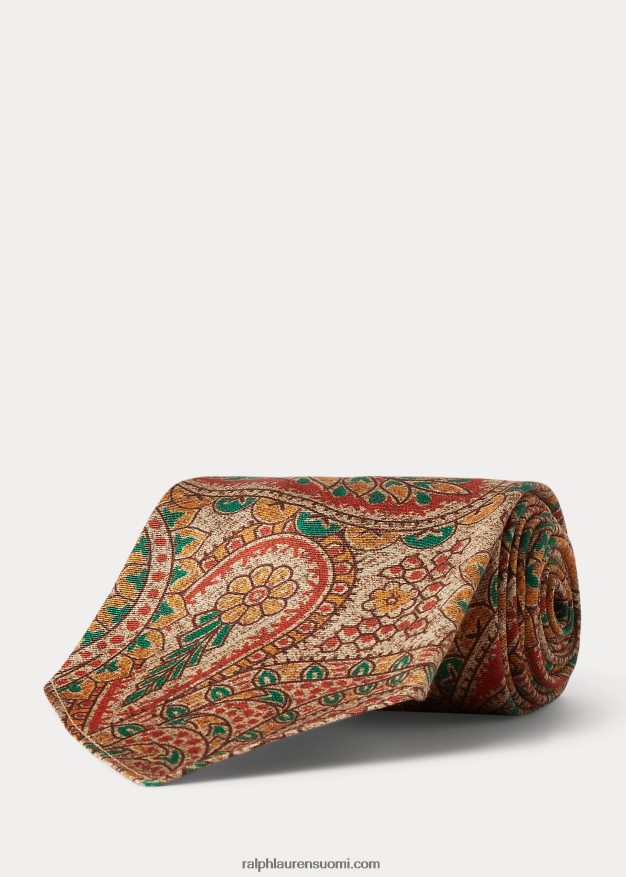 Ralph Lauren miehet käsintehty paisley silkkisolmio 0Z24ZR8822 kerma/oranssi/keltainen/vihreä