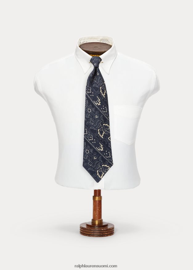 Ralph Lauren miehet käsintehty paisley villa-silkkisolmio 0Z24ZR8840 laivasto