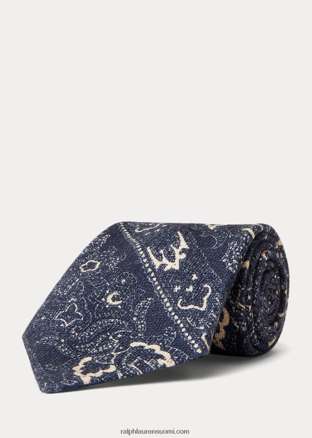 Ralph Lauren miehet käsintehty paisley villa-silkkisolmio 0Z24ZR8840 laivasto