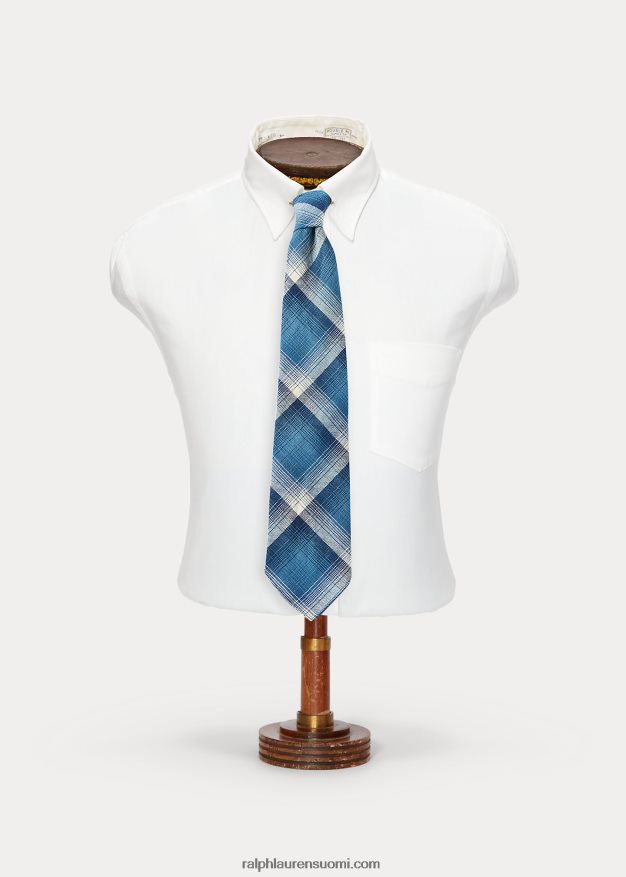 Ralph Lauren miehet käsintehty ruudullinen jaspe-twill solmio 0Z24ZR8836 indigo/kerma