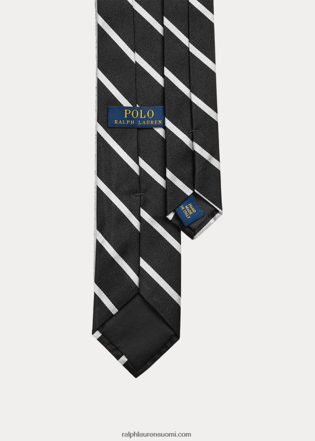 Ralph Lauren miehet raidallinen silkki repp kapea solmio 0Z24ZR8795 musta valkoinen