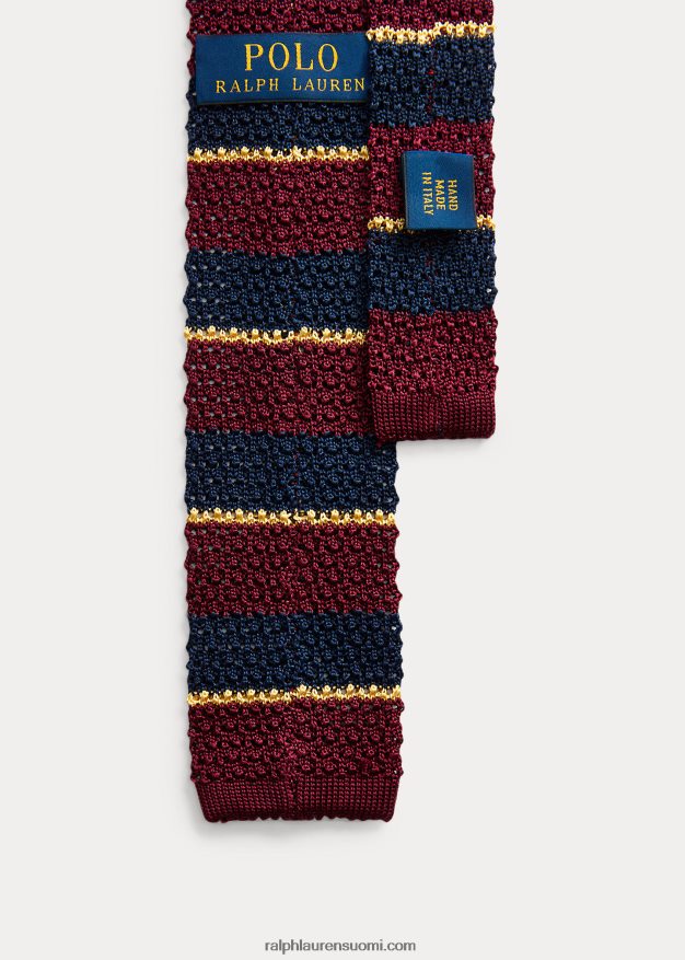 Ralph Lauren miehet raidallinen silkkisolmio 0Z24ZR2283 viini/laivasto/kulta