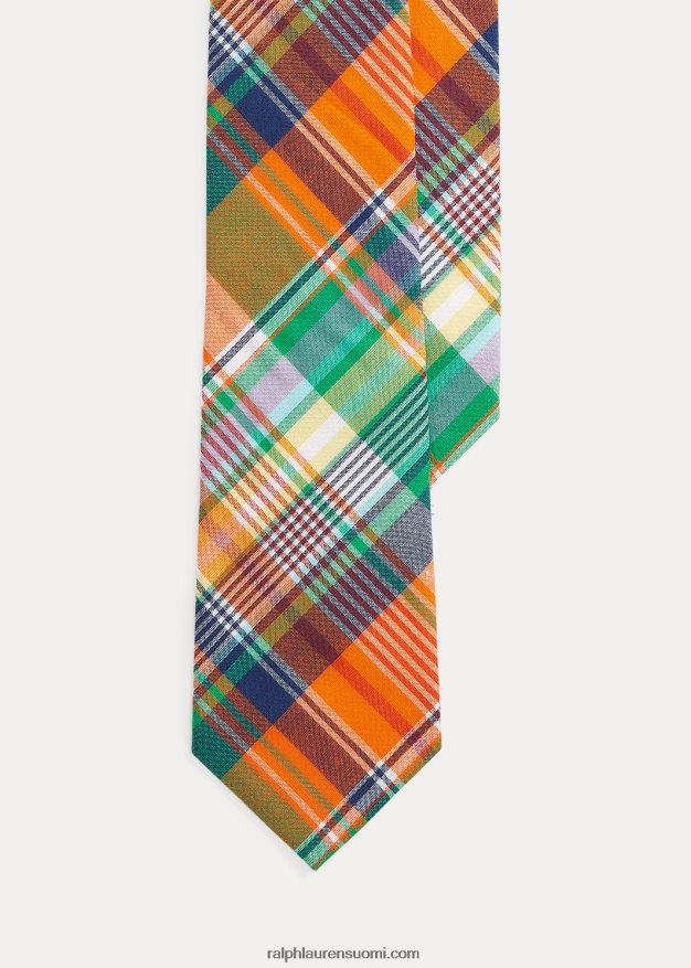 Ralph Lauren miehet ruudullinen puuvillainen solmio 0Z24ZR2410 oranssi/vihreä multi
