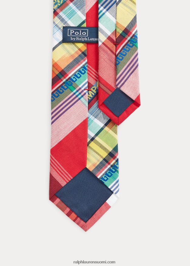 Ralph Lauren miehet ruudullinen puuvillainen solmio 0Z24ZR2533 punainen/keltainen multi