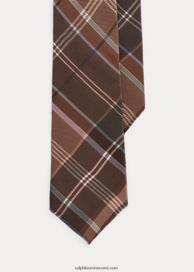 Ralph Lauren miehet tartaanikuvioinen silkkikreppisolmio 0Z24ZR8923 vaaleanruskea multi
