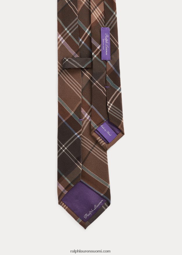 Ralph Lauren miehet tartaanikuvioinen silkkikreppisolmio 0Z24ZR8923 vaaleanruskea multi