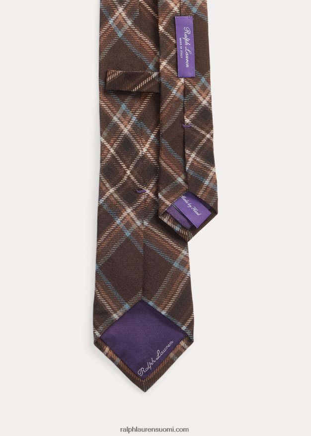 Ralph Lauren miehet tartaanikuvioinen silkkikreppisolmio 0Z24ZR8930 vaaleanruskea/multi