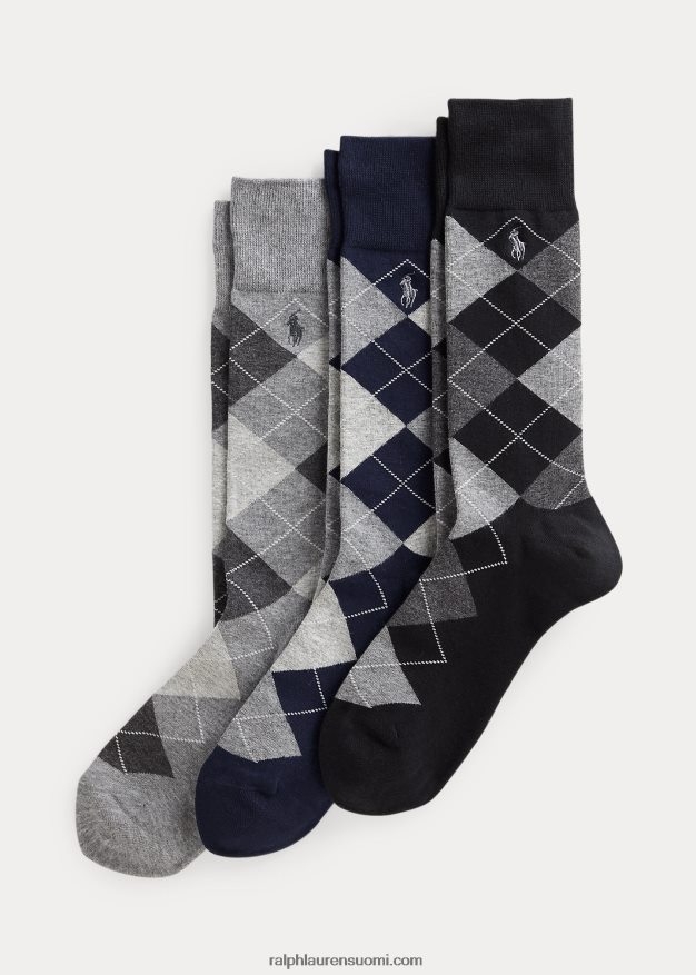 Ralph Lauren miehet argyle mekkosukka 3 kpl 0Z24ZR1892 harmaa/laivasto/musta