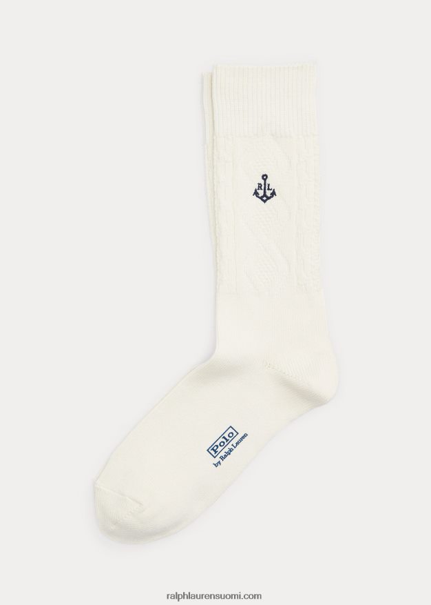 Ralph Lauren miehet kaapeli-neulotut puuvillasekoitetut crew-sukat 0Z24ZR2300 pergamentti kerma