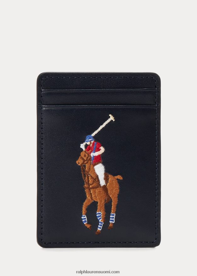 Ralph Lauren miehet iso poninahkainen magneettikorttikotelo 0Z24ZR2343 laivasto/moniponi