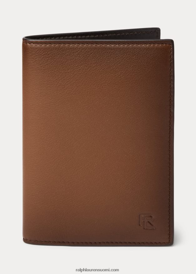 Ralph Lauren miehet kiillotettu vasikannahkainen passikotelo 0Z24ZR9002 kastanja